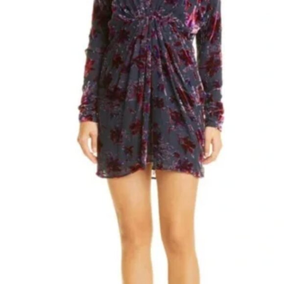 Rag & Bone Pink Eloise Gathered Devoré-velvet Mini Dress Size 12 - Picture 2 of 10